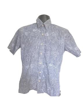 Mens:  RJC Made in Hawaii Blue Floral Short Sleeve Button-Up Shirt Small